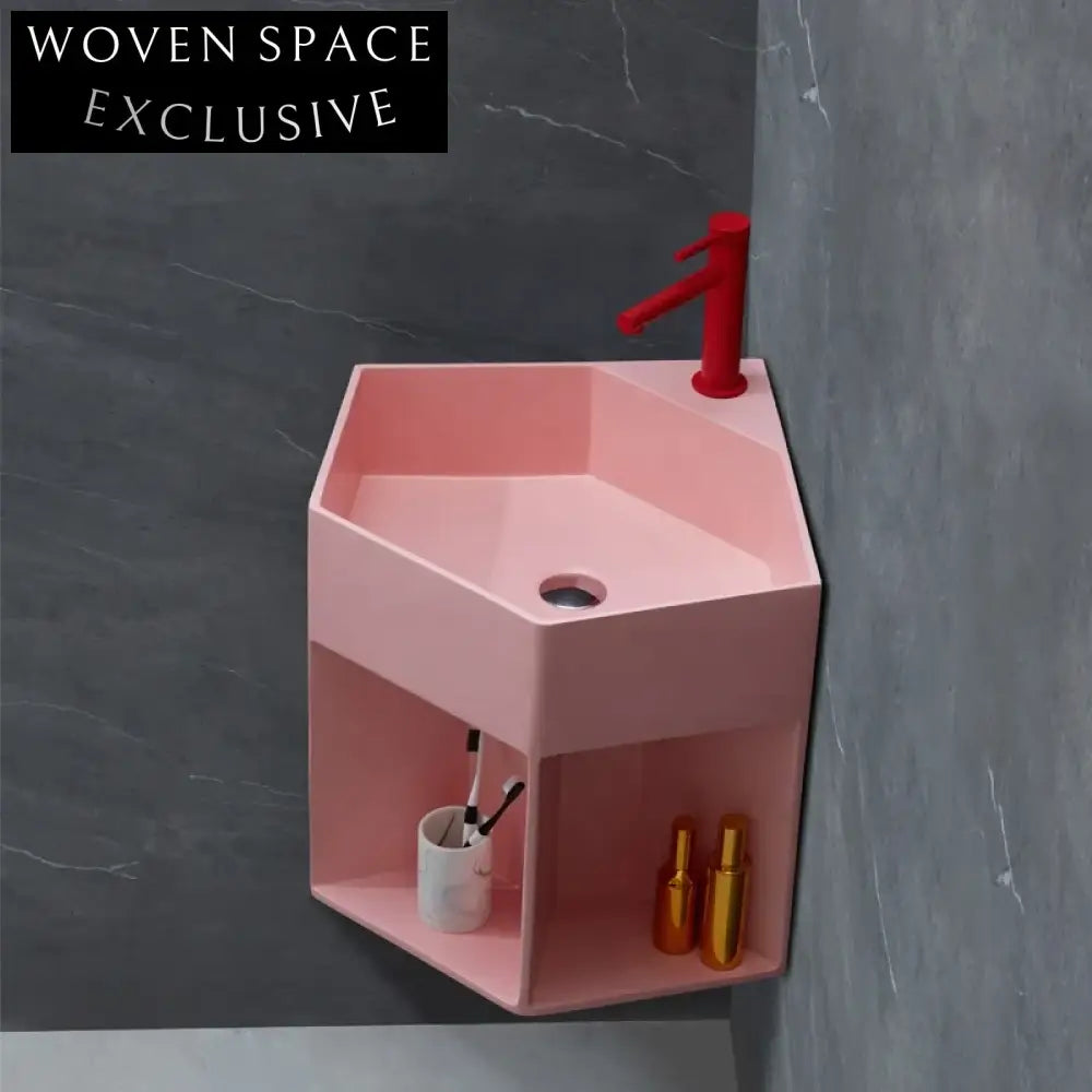 Elegant Pink Wall-Hung Solid Surface Basin | Modern Artificial Stone Bathroom Sink