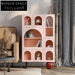 Elegant Pink Wood Glass Living Room Side Cabinet with Open Shelving Design