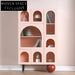 Elegant Pink Wood Glass Living Room Side Cabinet with Open Shelving Design