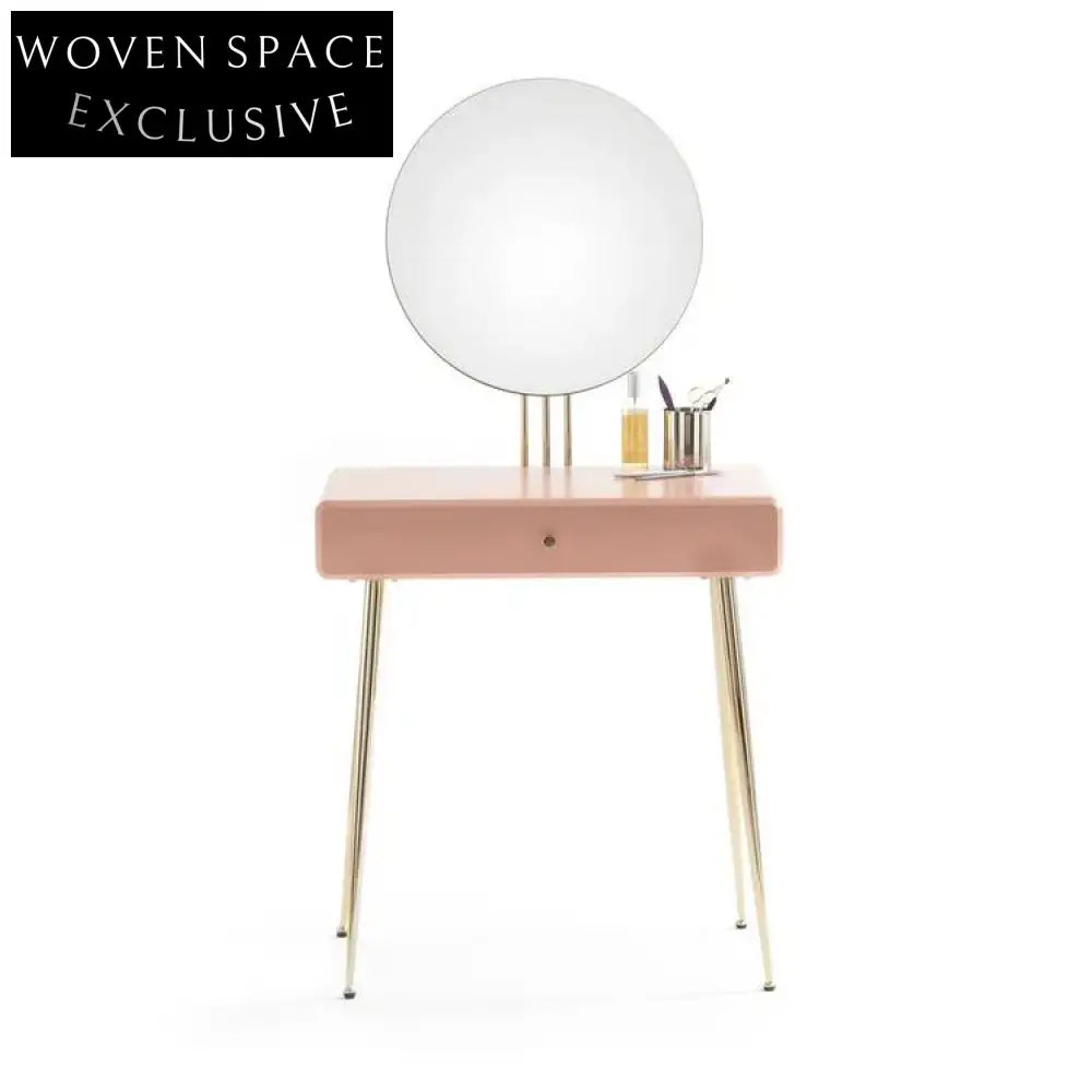 Elegant Pink Wooden Vanity Dressing Table with Mirror, Spacious Storage Drawers