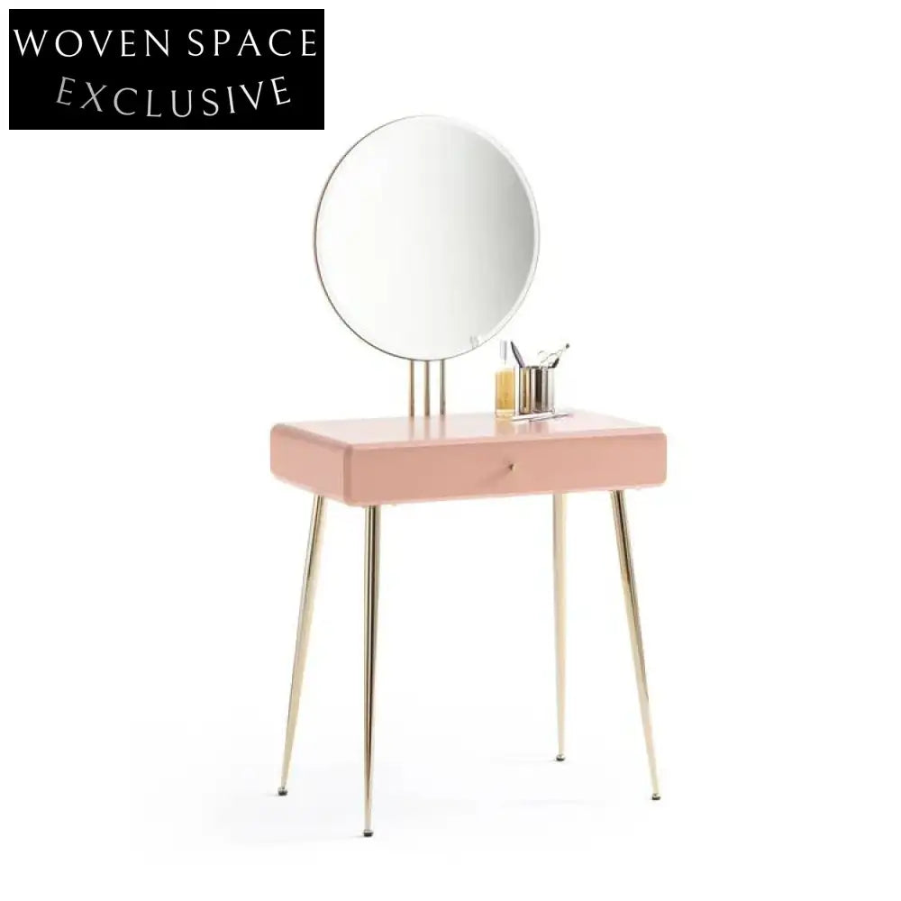 Elegant Pink Wooden Vanity Dressing Table with Mirror, Spacious Storage Drawers