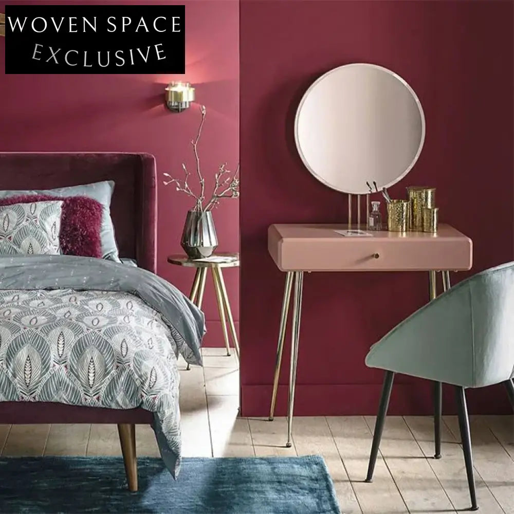 Elegant Pink Wooden Vanity Dressing Table with Mirror, Spacious Storage Drawers