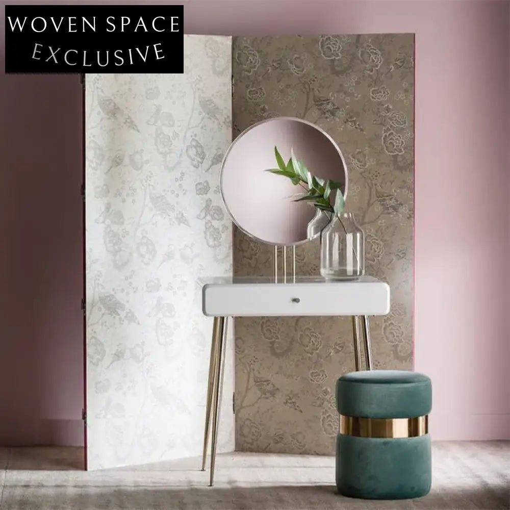 Elegant Pink Wooden Vanity Dressing Table with Mirror, Spacious Storage Drawers