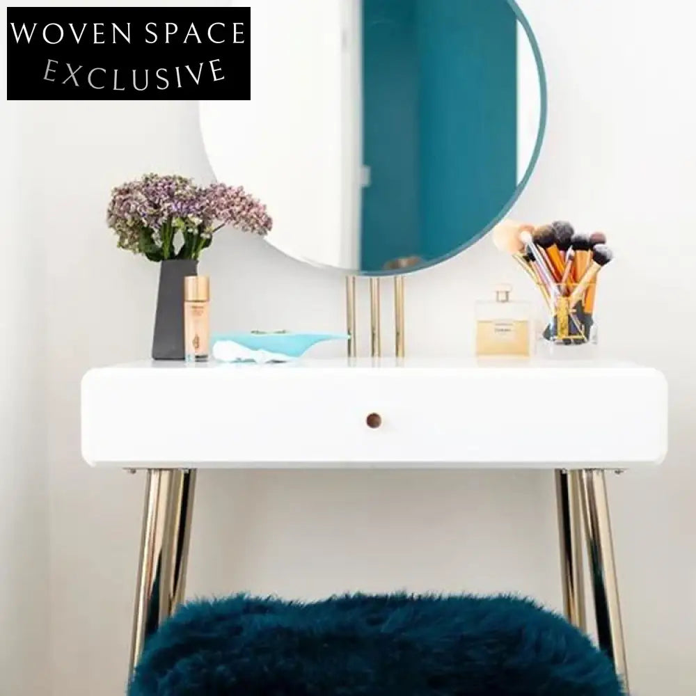 Elegant Pink Wooden Vanity Dressing Table with Mirror, Spacious Storage Drawers