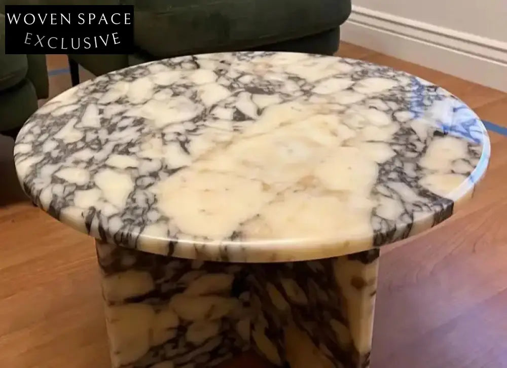 Elegant Round Marble Coffee Table with Calacatta Viola Stone Top