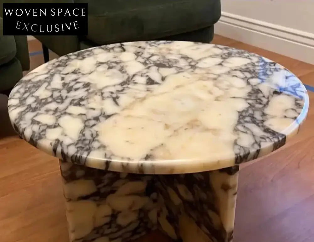 Elegant Round Marble Coffee Table with Calacatta Viola Stone Top