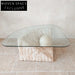 Elegant Post-modern Triangular Glass Top Living Room Travertine Marble Coffee Table