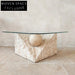 Elegant Post-modern Triangular Glass Top Living Room Travertine Marble Coffee Table