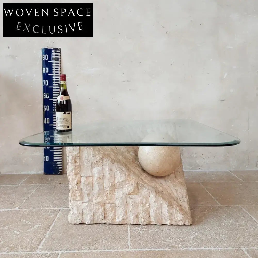 Elegant Post-modern Triangular Glass Top Living Room Travertine Marble Coffee Table