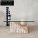 Elegant Post-modern Triangular Glass Top Living Room Travertine Marble Coffee Table