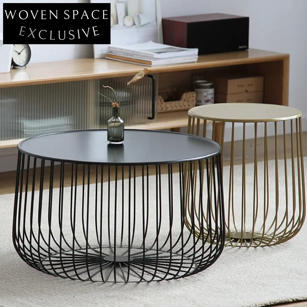 Elegant Pumpkin Shaped Metal Wire Round Accent Coffee Table for Modern Homes