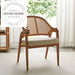 Elegant Rattan Back Wooden Dining Chair with Fabric Seat