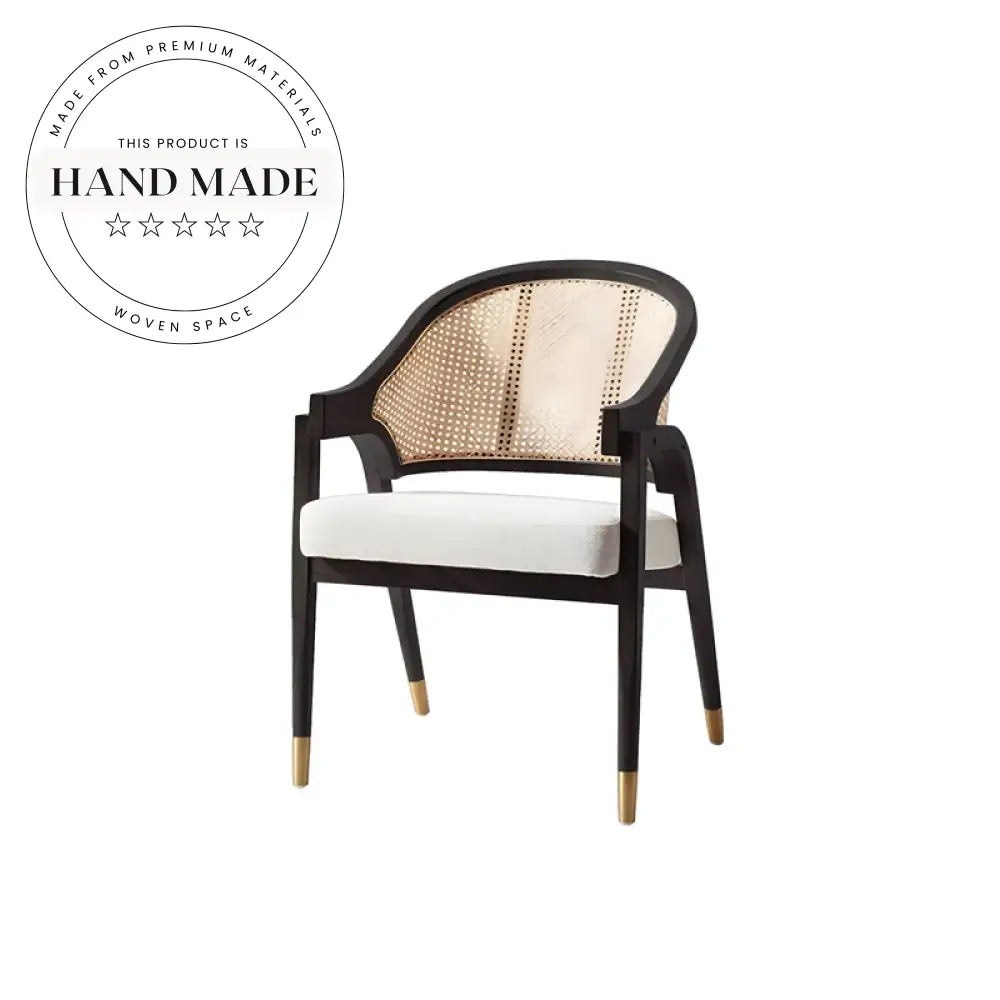 Elegant Rattan Back Wooden Dining Chair with Fabric Seat