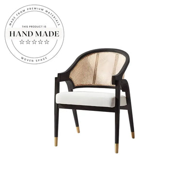 Elegant Rattan Back Wooden Dining Chair with Fabric Seat
