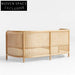 Elegant Rattan Cane Settee Sofa, White Cushion, Solid Oak Wood Frame