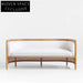 Elegant Rattan Cane Settee Sofa, White Cushion, Solid Oak Wood Frame