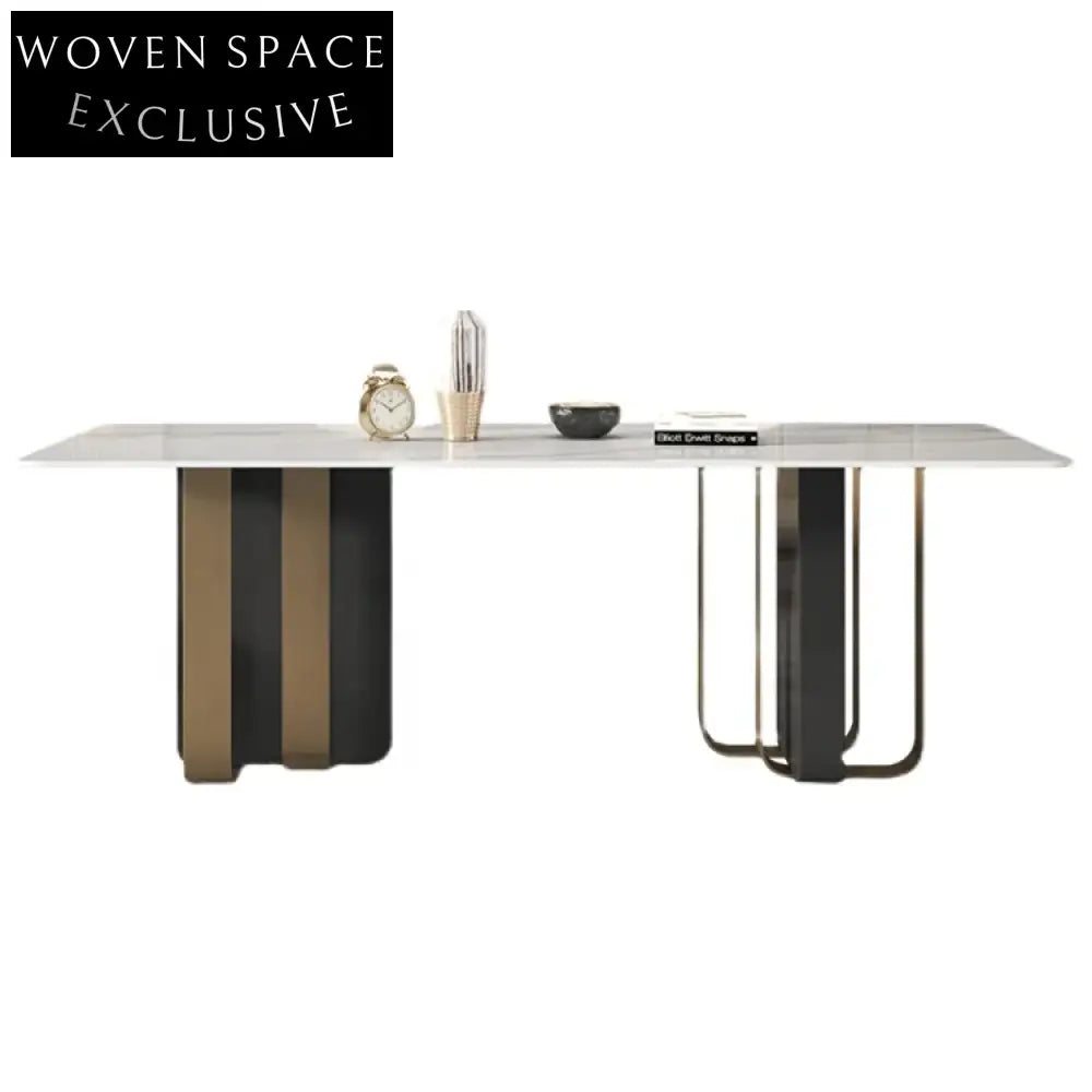 Elegant Rectangle Marble Top Dining Table, Solid Wood Base, Seating for Six