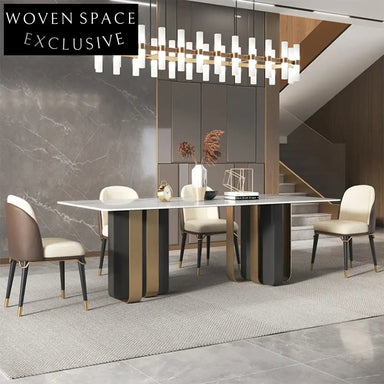 Elegant Rectangle Marble Top Dining Table, Solid Wood Base, Seating for Six