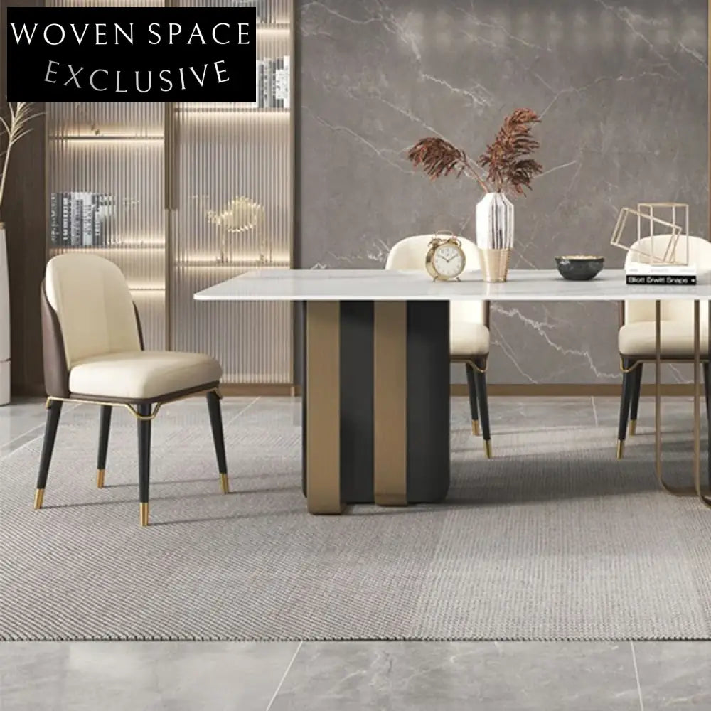 Elegant Rectangle Marble Top Dining Table, Solid Wood Base, Seating for Six