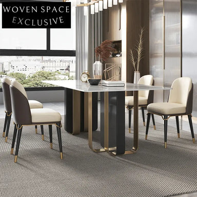 Elegant Rectangle Marble Top Dining Table, Solid Wood Base, Seating for Six