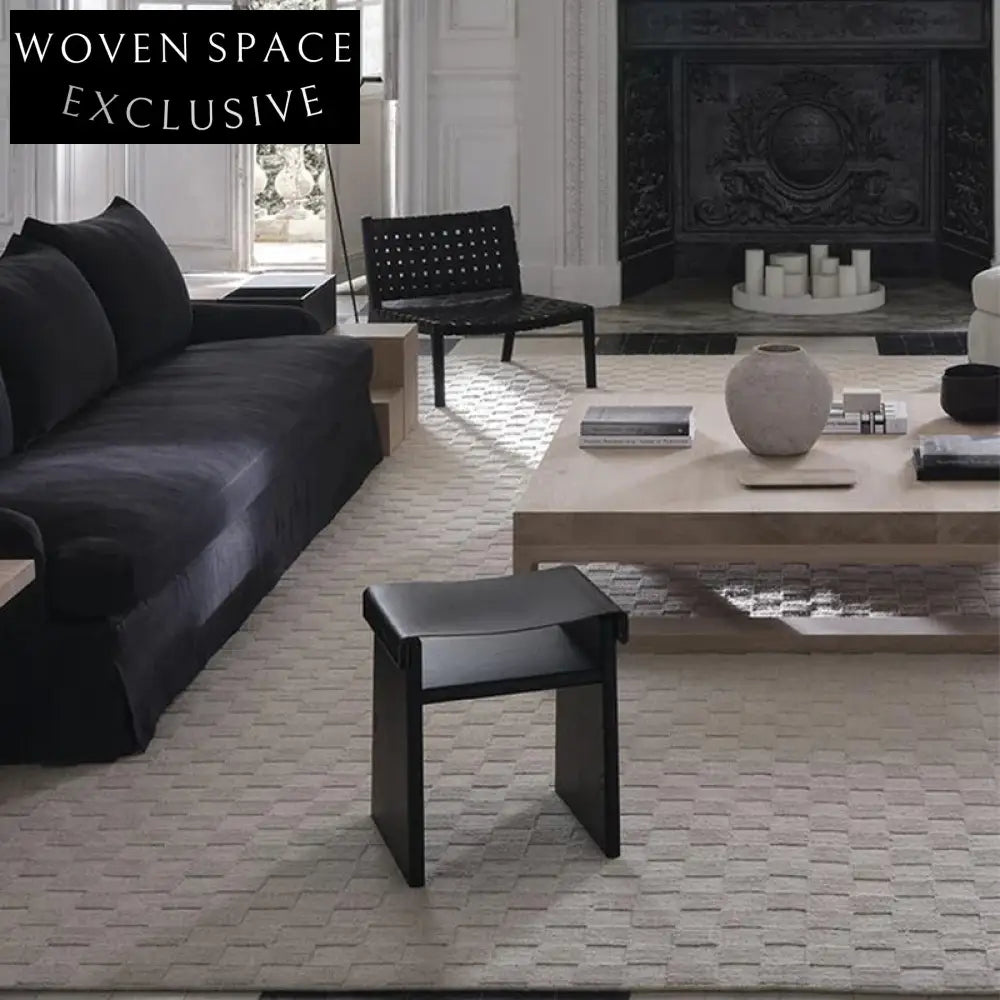 Elegant Rectangle Ottoman with Solid Wood Legs & Saddle Leather Ottoman