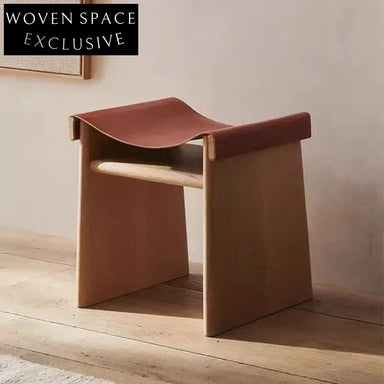 Elegant Rectangle Ottoman with Solid Wood Legs & Saddle Leather Ottoman