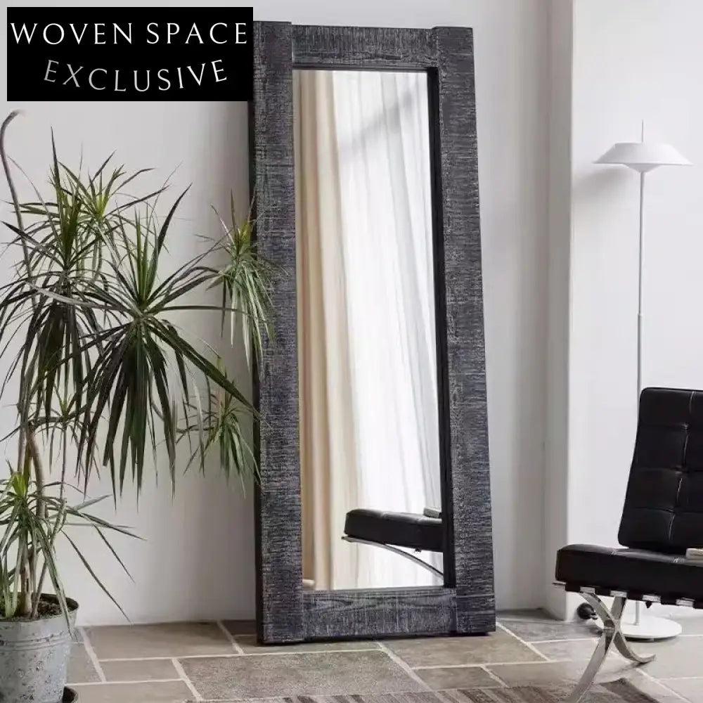 Elegant Rectangular Full-Length Dressing Mirror with Solid Wood Frame for Home