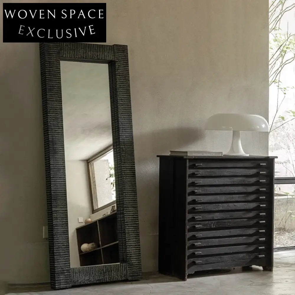 Elegant Rectangular Full-Length Dressing Mirror with Solid Wood Frame for Home