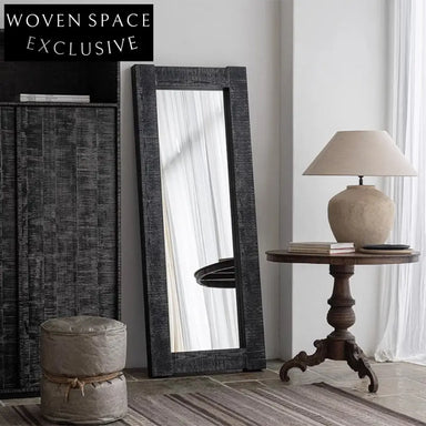 Elegant Rectangular Full-Length Dressing Mirror with Solid Wood Frame for Home