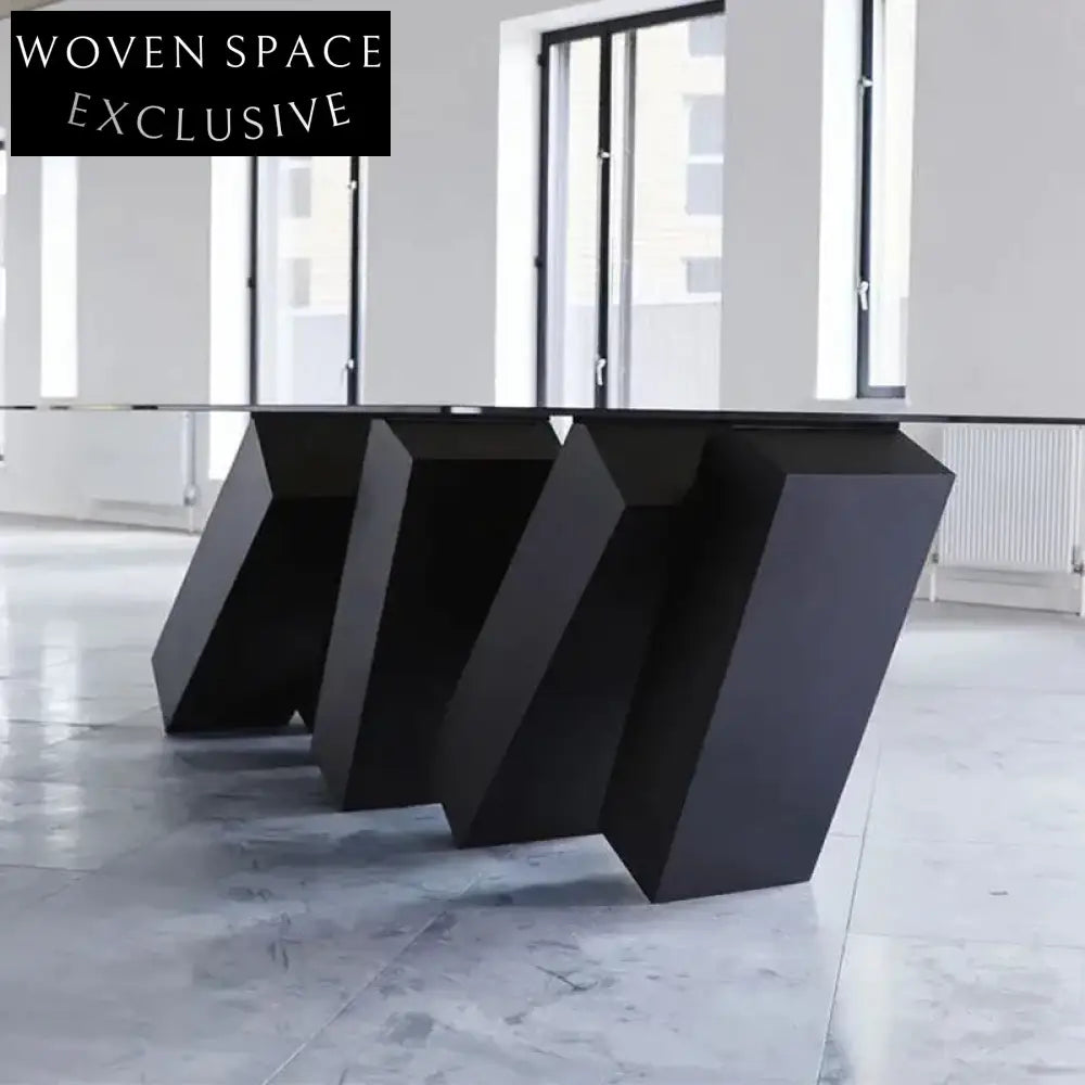 Elegant Rectangular Glass Top Dining Table with Unique Wood Base