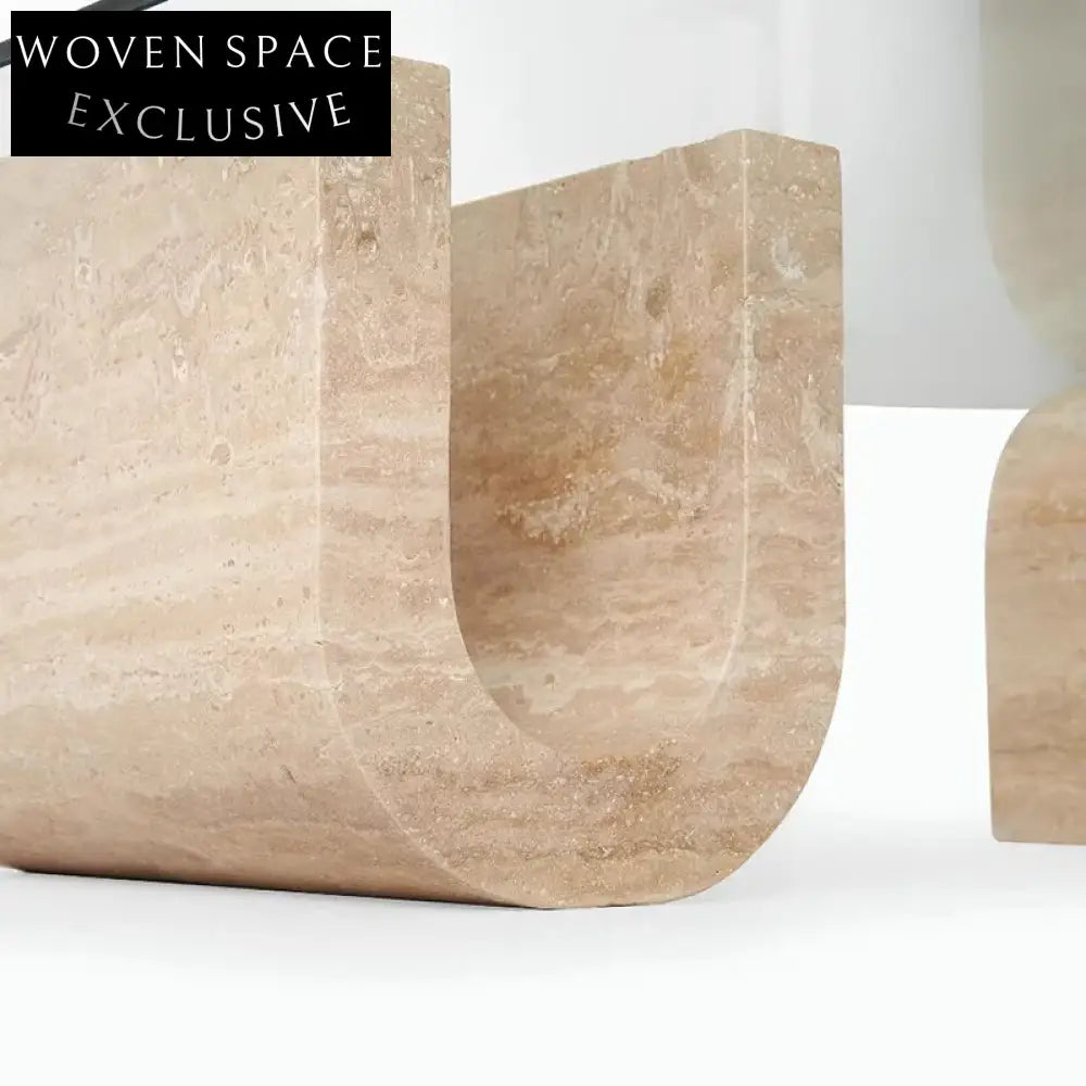 Elegant Rectangular Travertine Coffee Table with Sculptural Base
