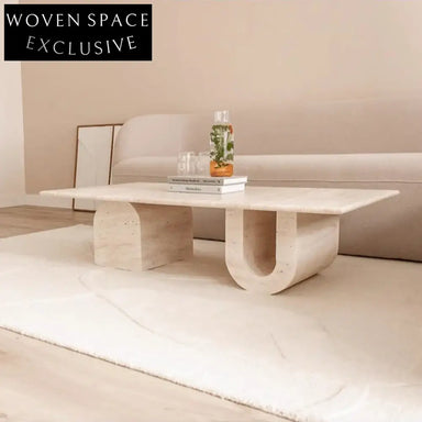 Elegant Rectangular Travertine Coffee Table with Sculptural Base