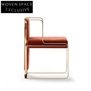 Elegant Red Velvet Dining Chair with Gold Metal Frame, Modern Accent Sofa