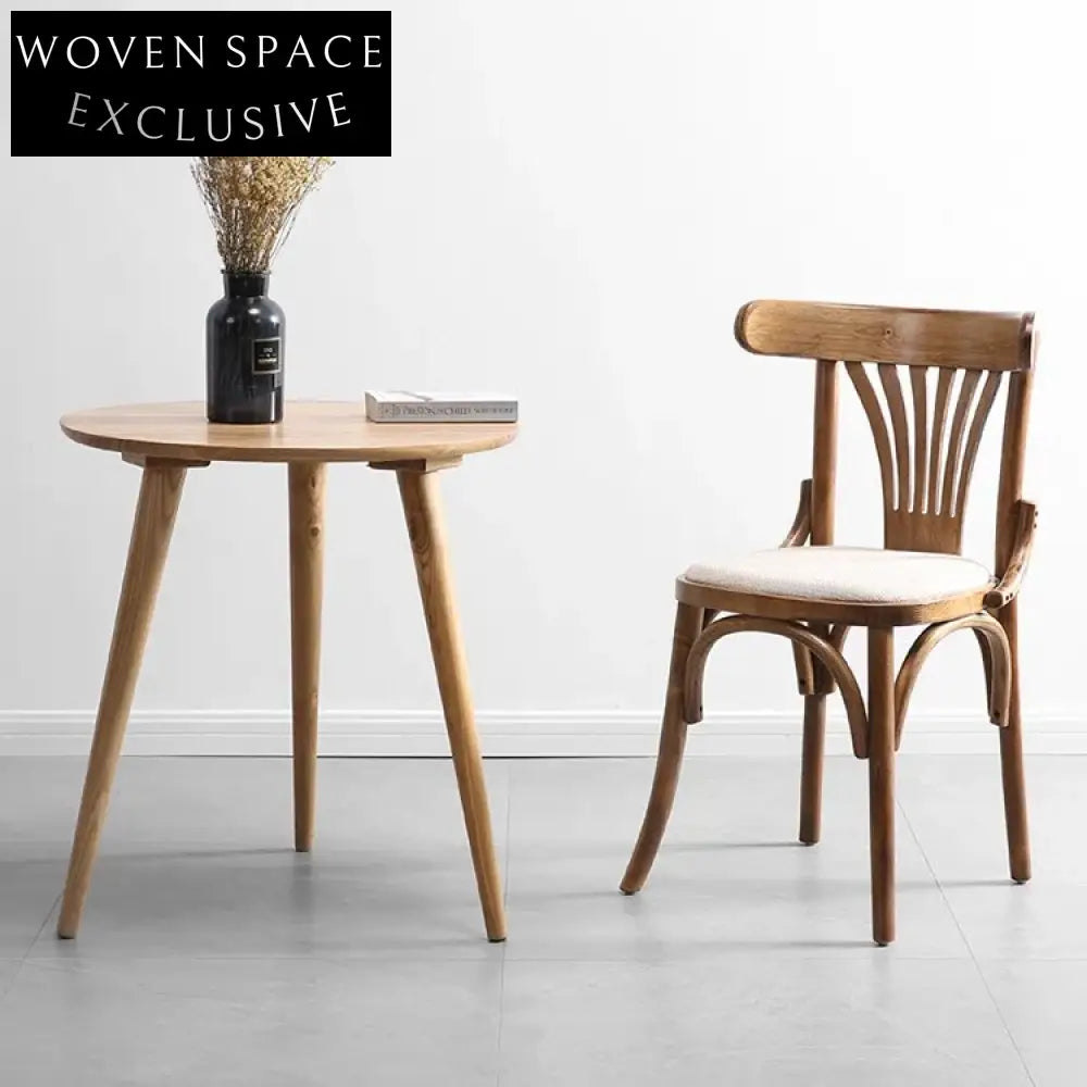 Elegant Retro Bentwood Thonet Style Dining Chair with Padded Leather Seat