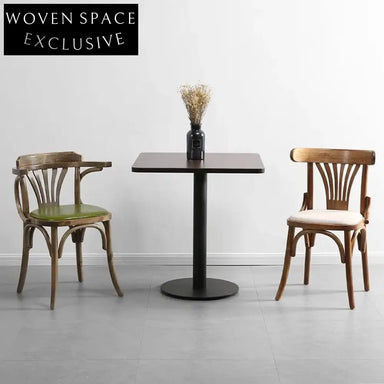 Elegant Retro Bentwood Thonet Style Dining Chair with Padded Leather Seat