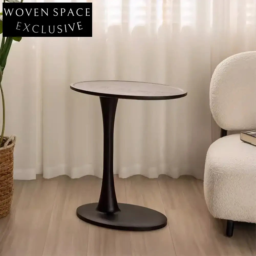 Elegant Retro Black Solid Wood Round Side Table for Living Room Corner Table