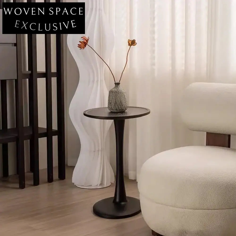 Elegant Retro Black Solid Wood Round Side Table for Living Room Corner Table