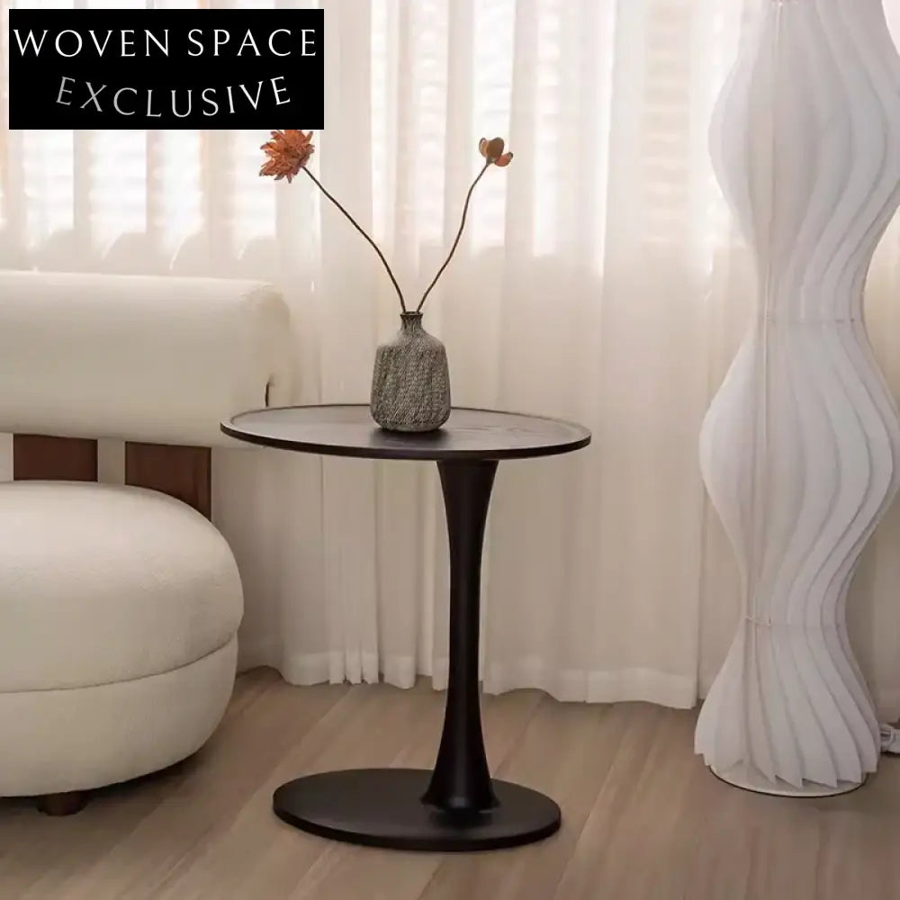 Elegant Retro Black Solid Wood Round Side Table for Living Room Corner Table