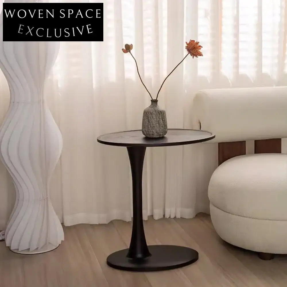 Elegant Retro Black Solid Wood Round Side Table for Living Room Corner Table