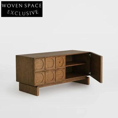 Elegant Retro Carved Solid Ash Wood Living Room Sideboard Cabinet