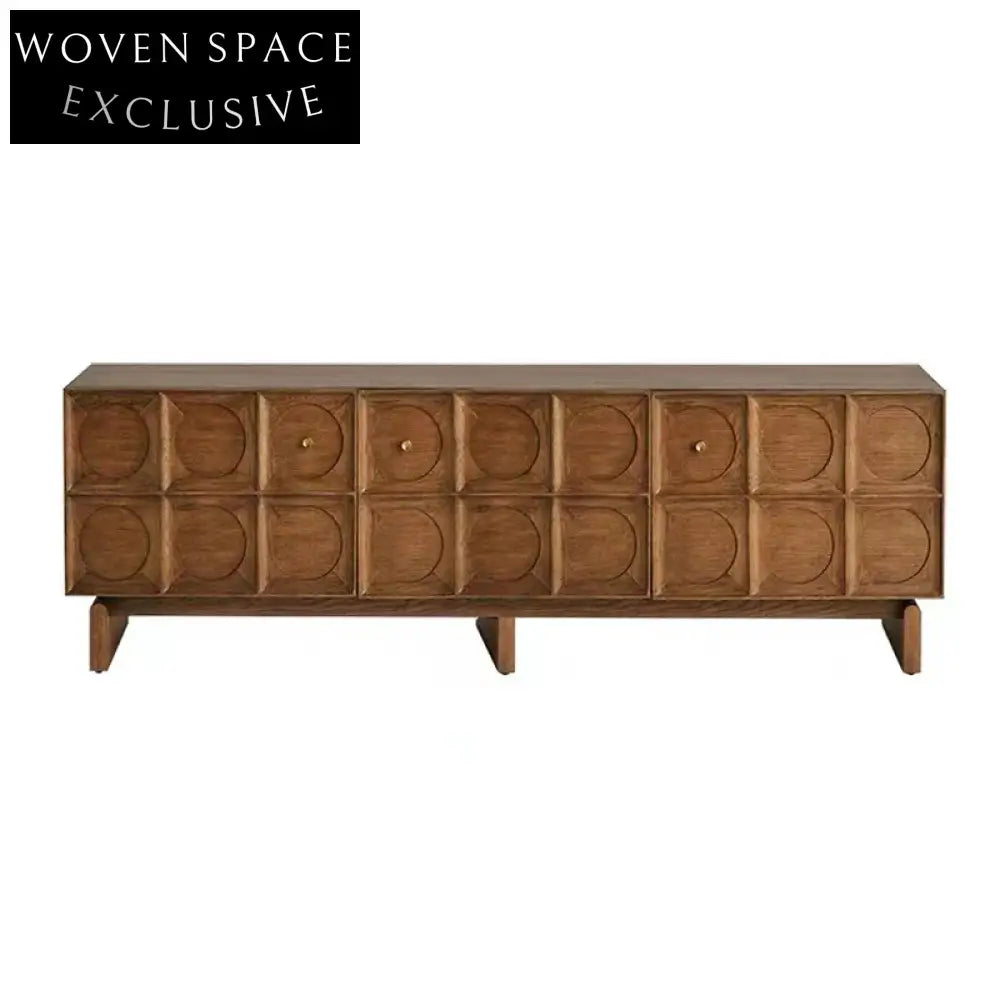 Elegant Retro Carved Solid Ash Wood Living Room Sideboard Cabinet