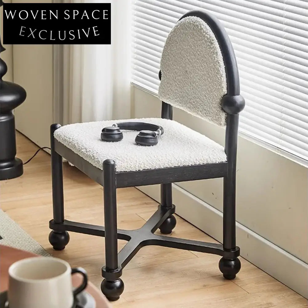 Elegant Retro French Solid Wood Round Back Fabric Dining Chair