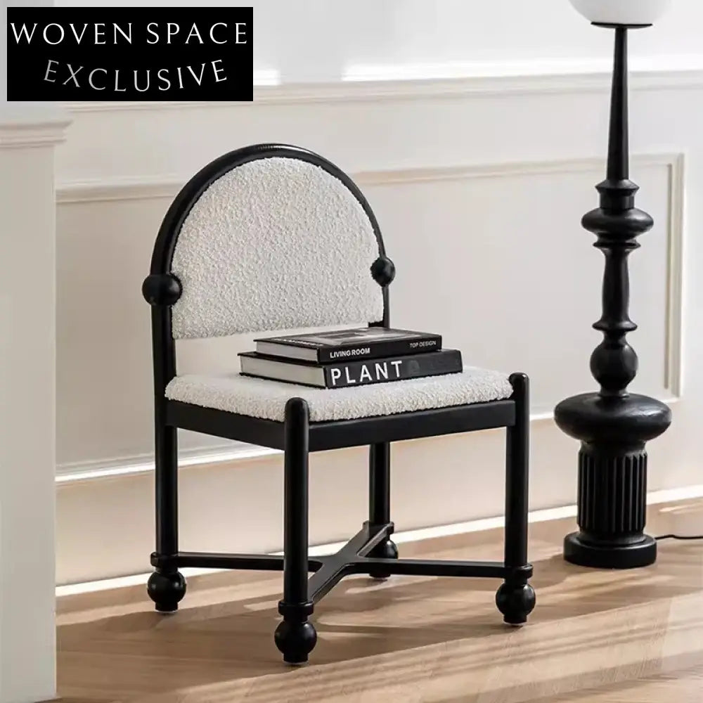 Elegant Retro French Solid Wood Round Back Fabric Dining Chair