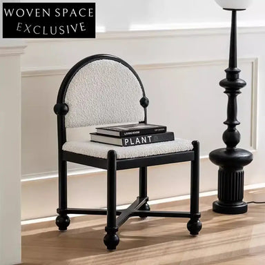 Elegant Retro French Solid Wood Round Back Fabric Dining Chair