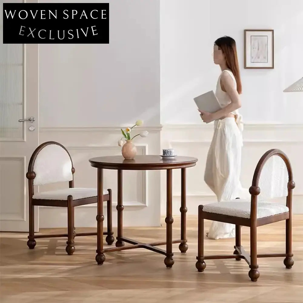 Elegant Retro French Solid Wood Round Back Fabric Dining Chair