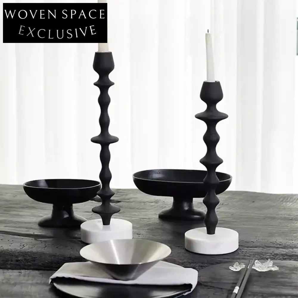 Elegant Retro Luxury Solid Marble Pillar Aluminum Base Durable Candle Stand