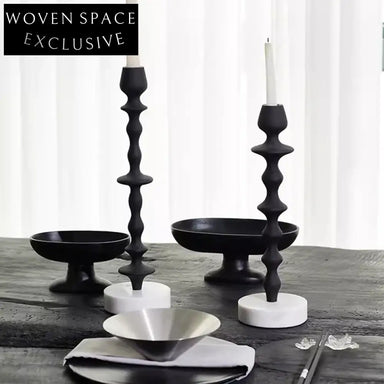 Elegant Retro Luxury Solid Marble Pillar Aluminum Base Durable Candle Stand