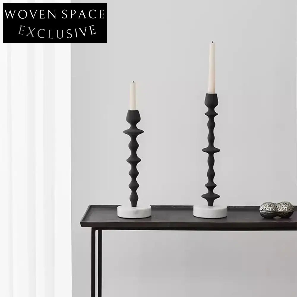 Elegant Retro Luxury Solid Marble Pillar Aluminum Base Durable Candle Stand