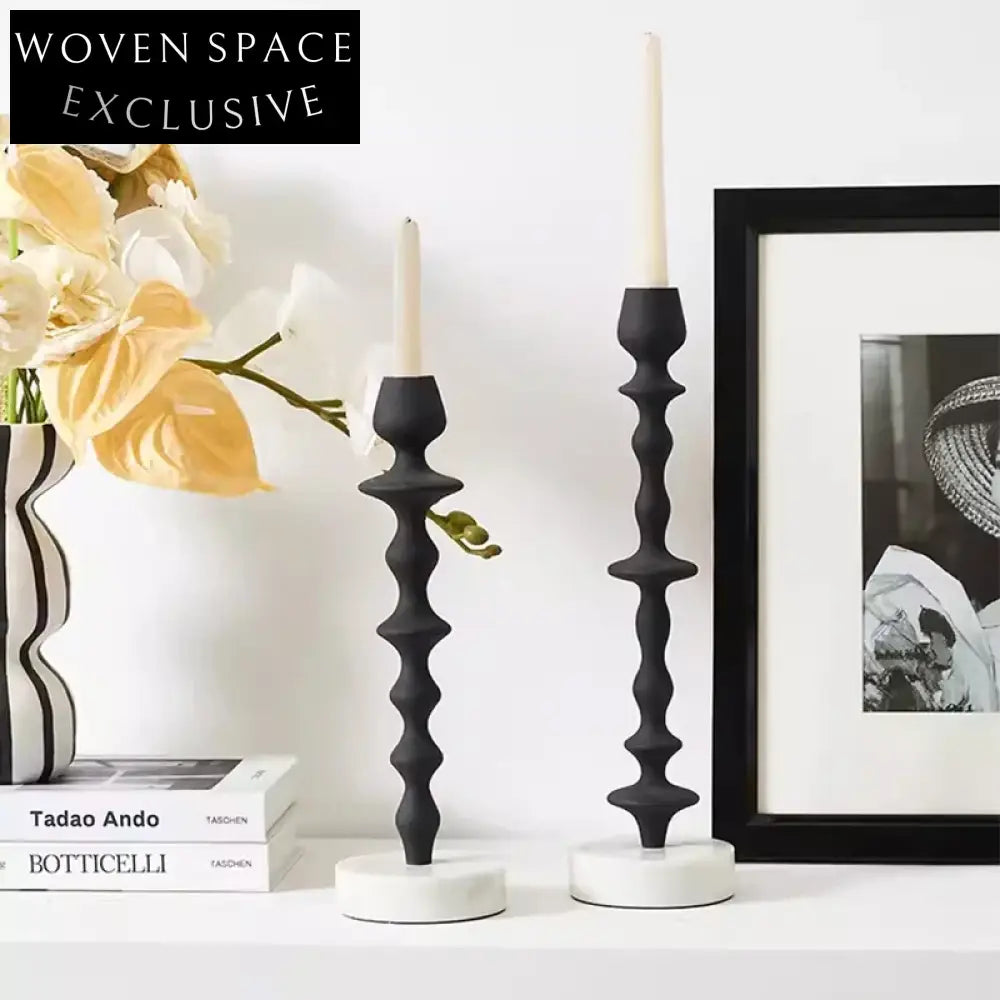 Elegant Retro Luxury Solid Marble Pillar Aluminum Base Durable Candle Stand