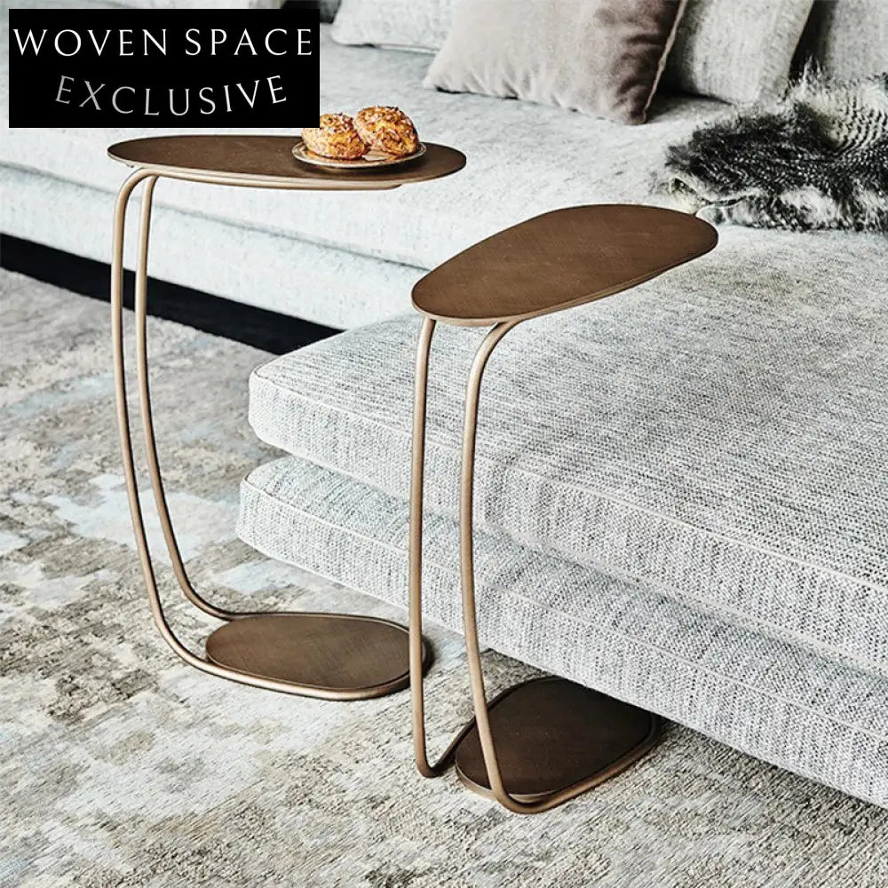 Elegant Retro Metal C-Shape Side Accent Coffee Table for Living Room